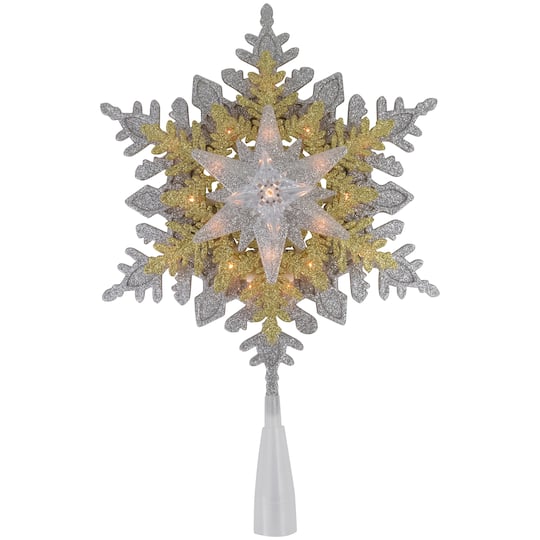 NorthLight 13.75" Pre-Lit Gold & Silver Snowflake Christmas Tree Topper in Gold/Silver | Michaels®
